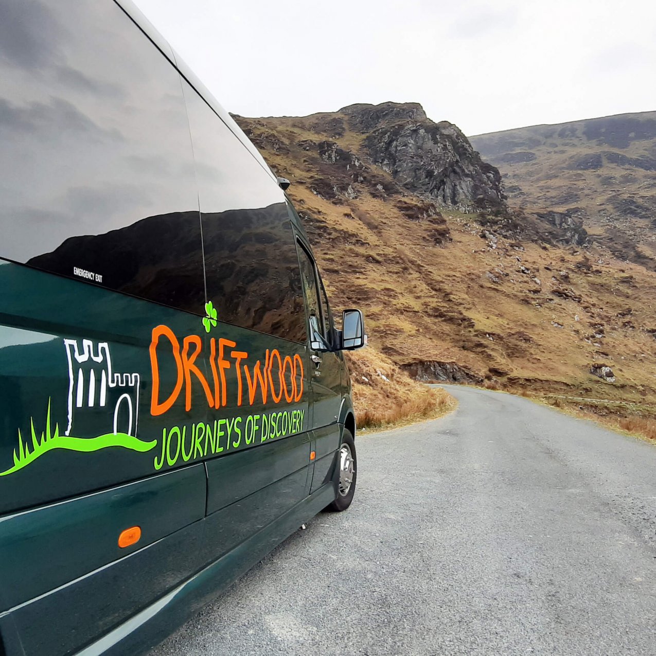 Side view of a Drifter tour vehicle on the Granny Pass in Donegal