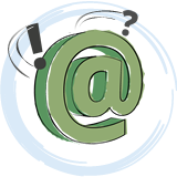 A green email 'at' sign cartoon icon