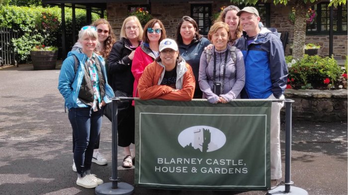Smiling Driftwood tour group at Blarney Castle & Gardens in Ireland