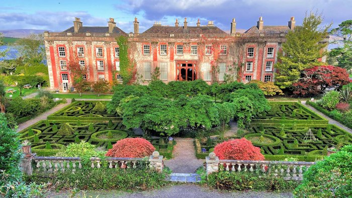 The formal gardens outside elegant Bantry House in Ireland