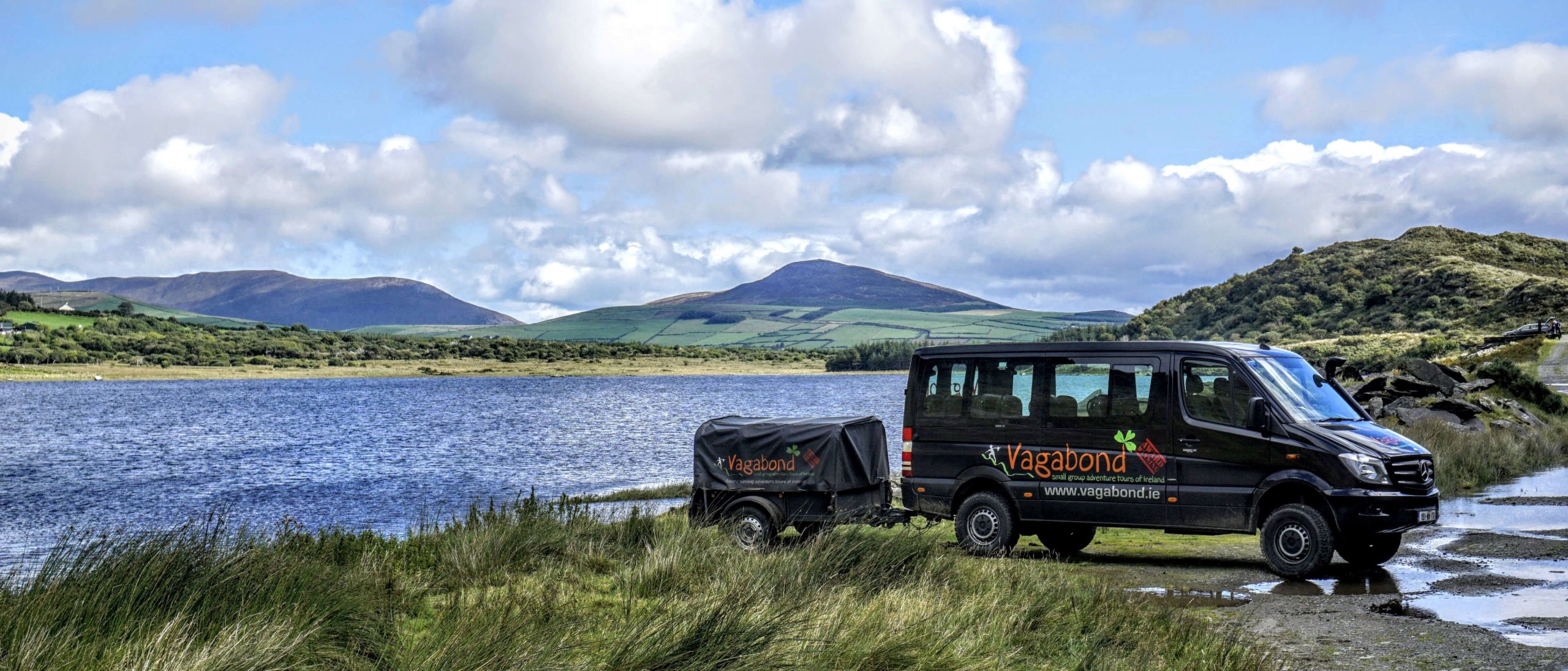 VagaTron tour vehicle at Lough Annascaul on the Dingle peninsula