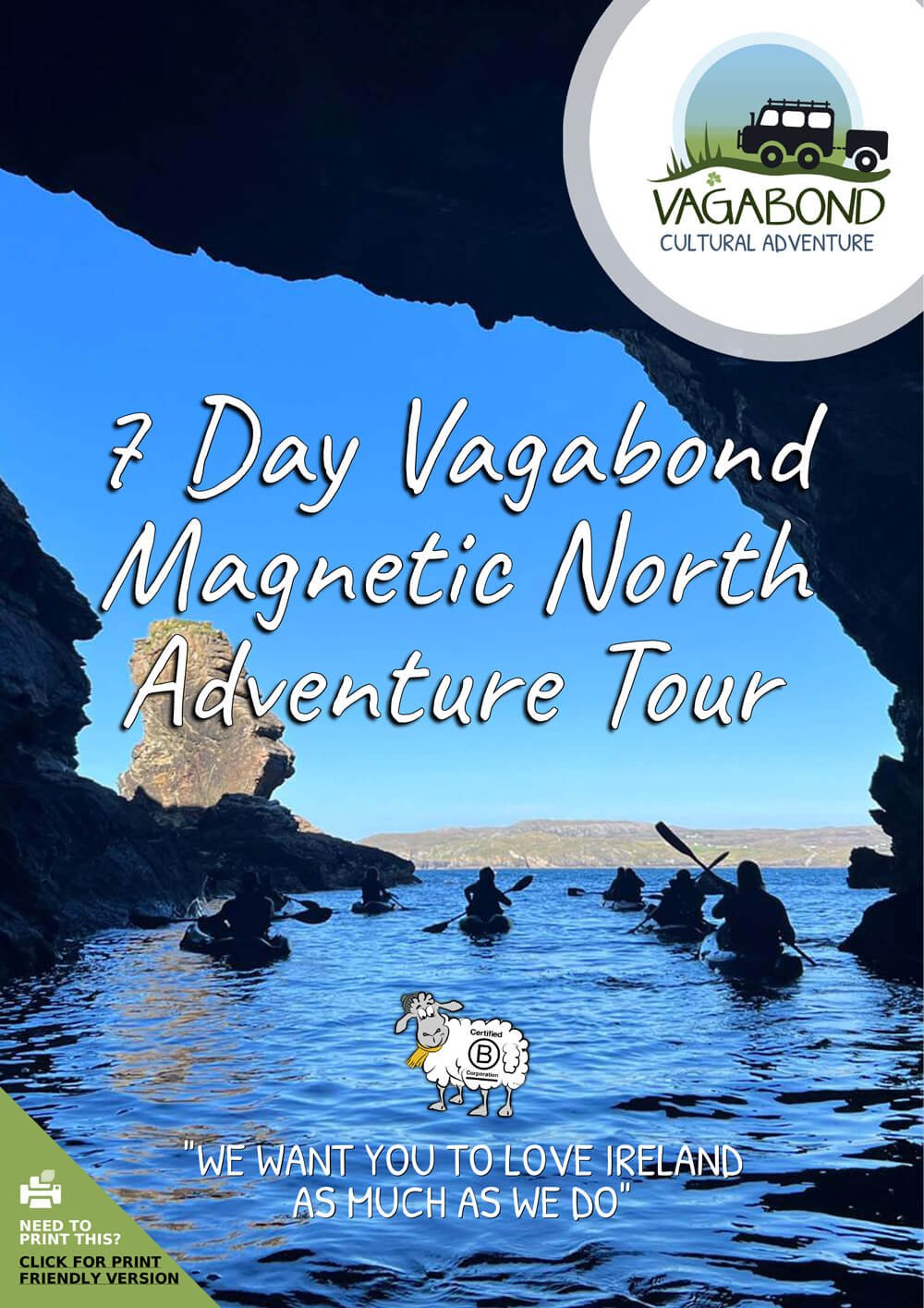 7 Day Vagabond Magnetic North Adventure Tour itinerary cover showing kayakers