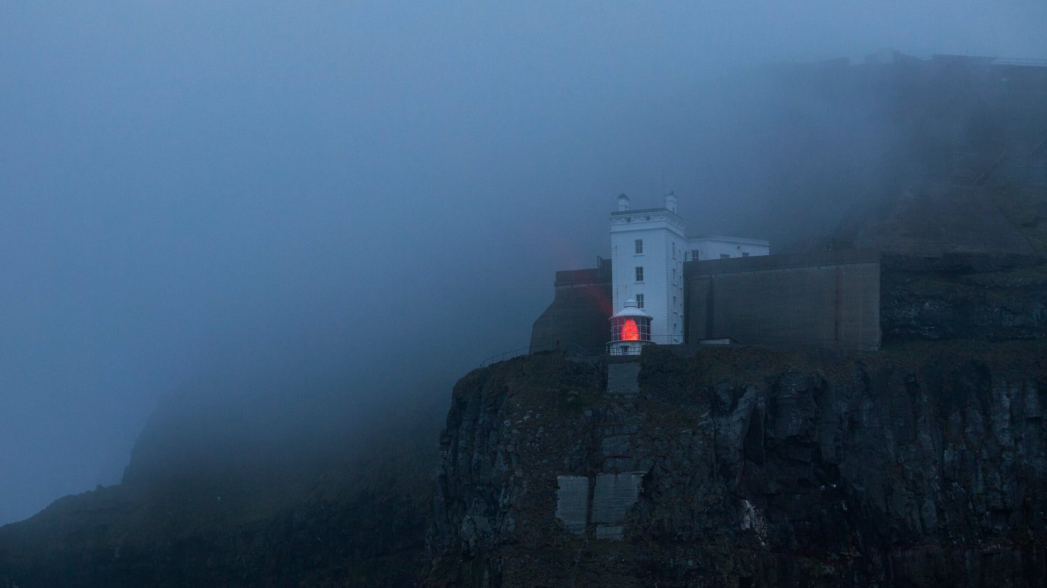 Rathlin Island lighthouse in dense fog