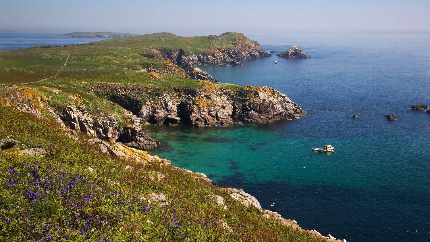 Scenic blue ocean and sea cliffs on the Saltee islands