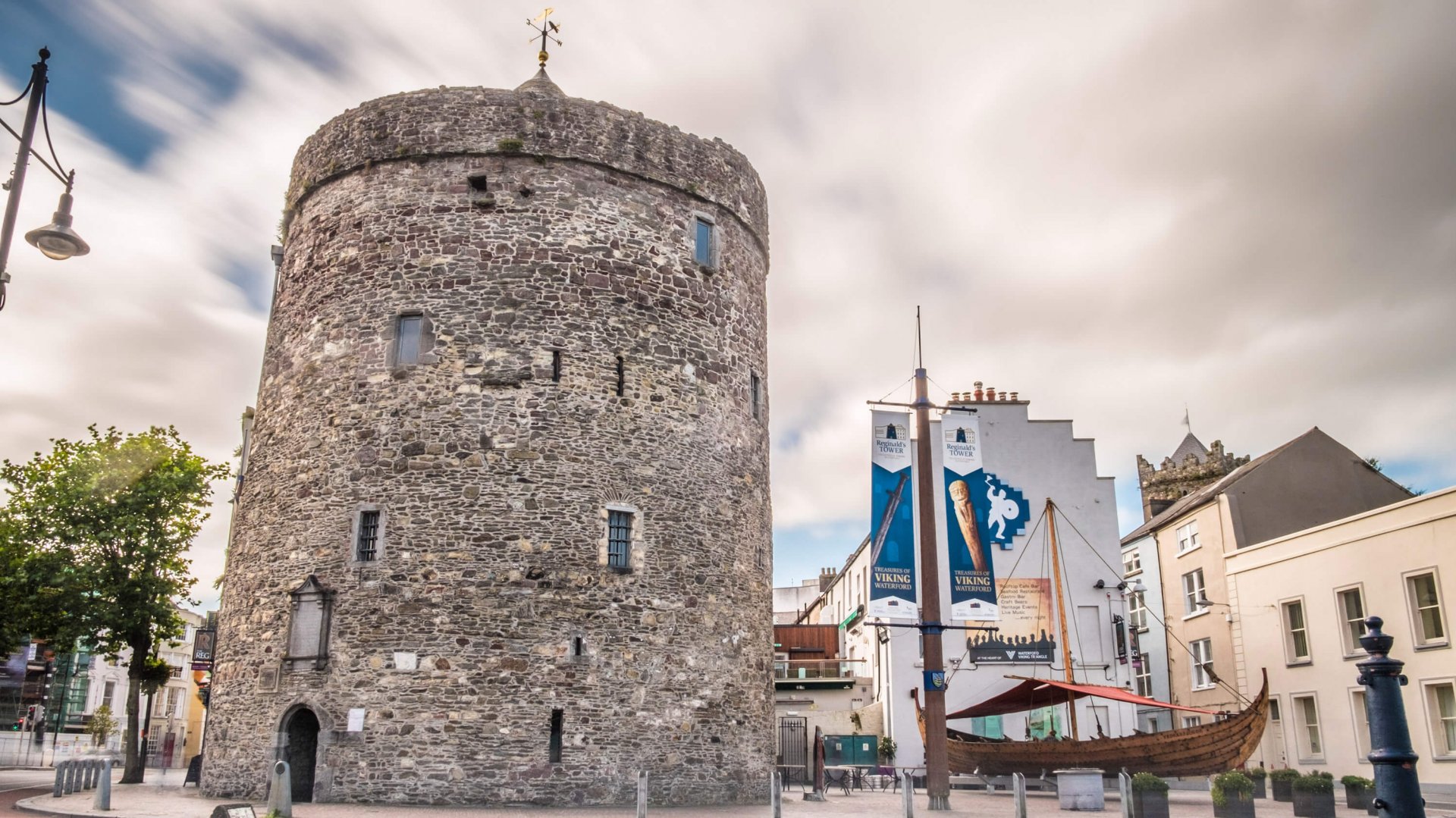 Reginald's Tower and a Viking longship in Waterford city centre