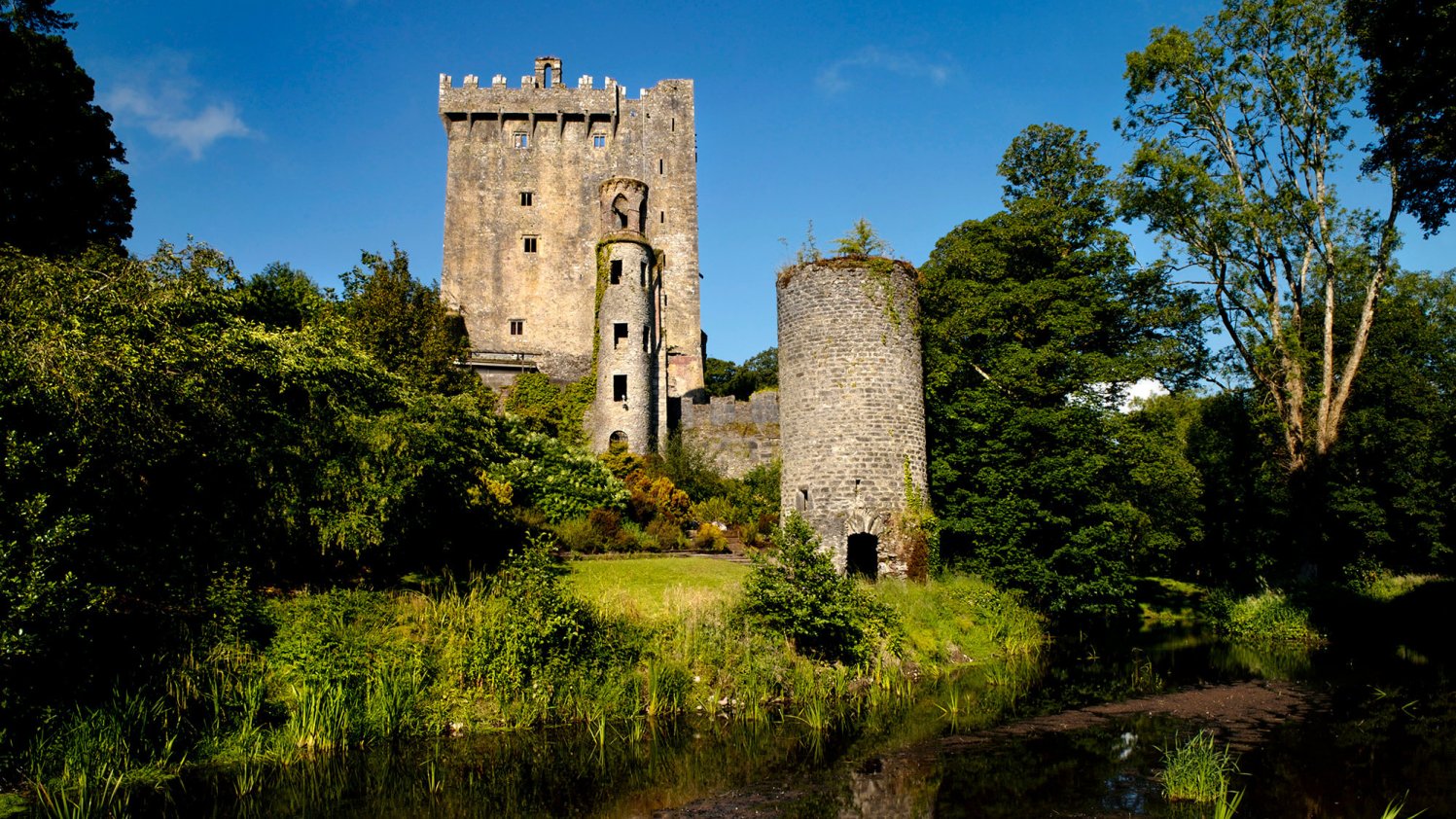 River view of Blarney Castle Gardens and Tower