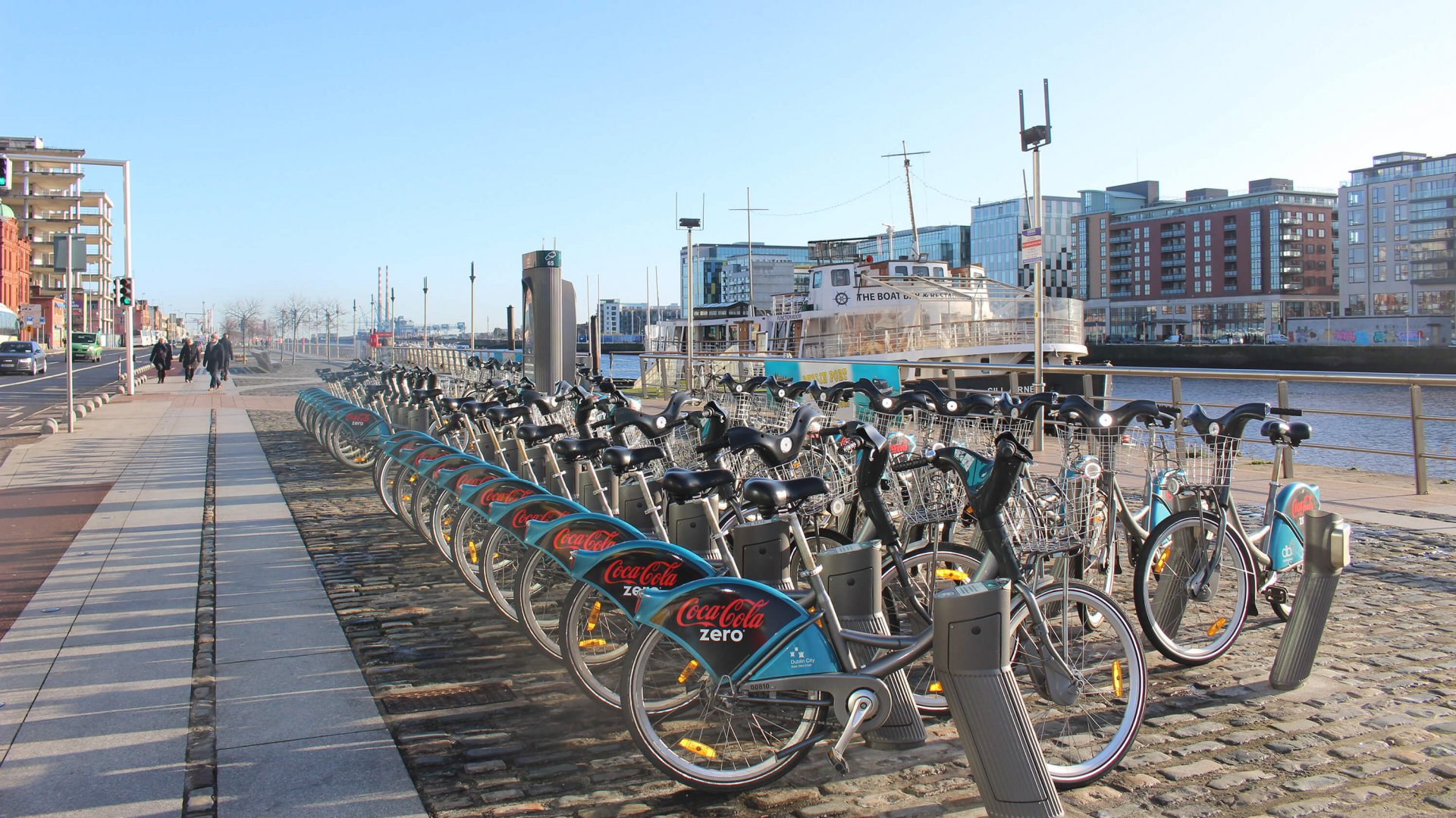 Dublin Bikes docking station on the River Liffey