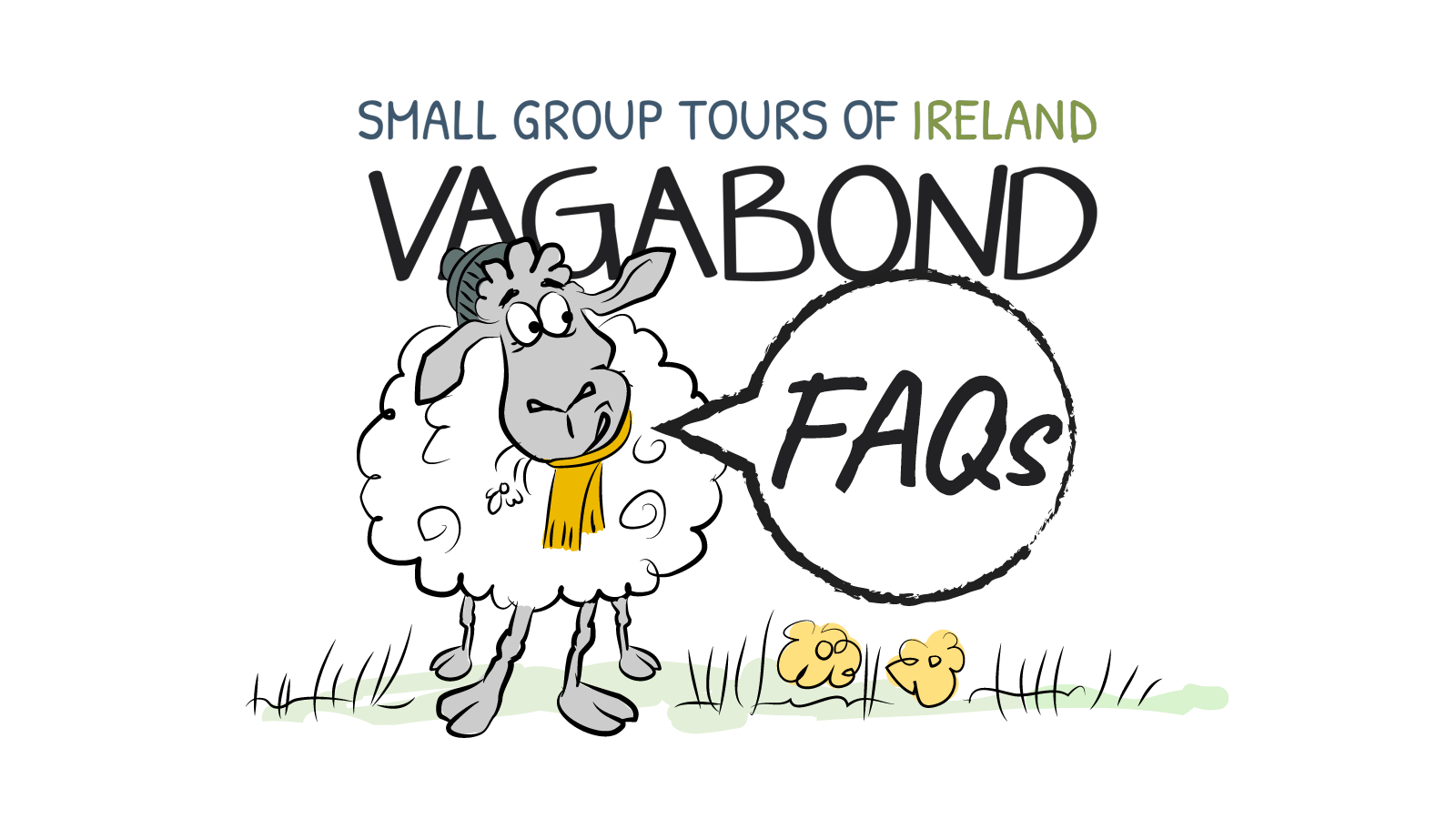 An illustrated sheep saying the word FAQs in a speech bubble