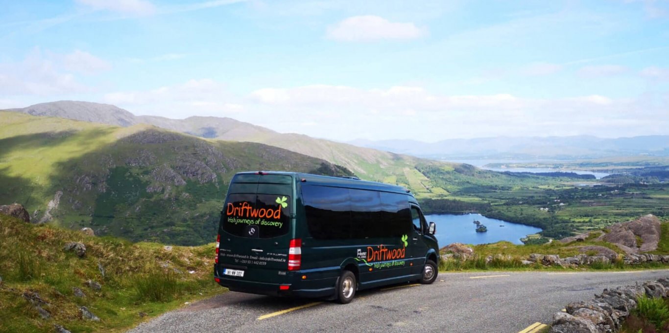 Tour Vehicle in scenic landscape