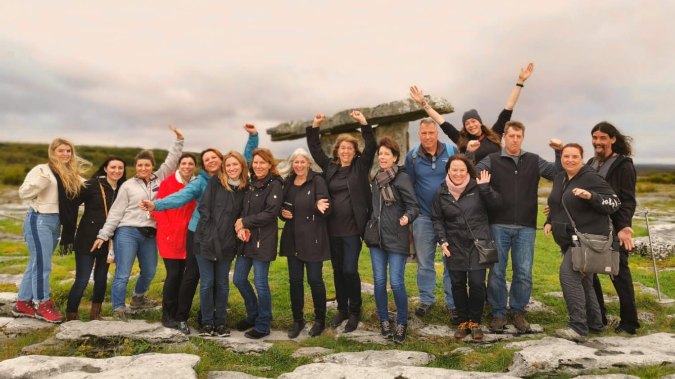 Poulnabrone Dolmen with tour group