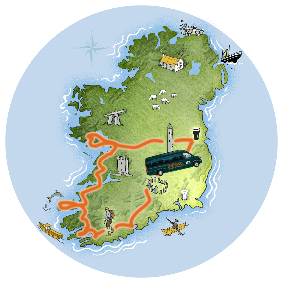 Tour route for 7 Day Driftwood Treasure Tour of Ireland