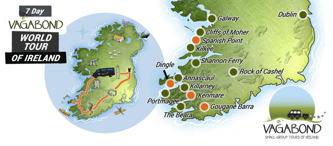 Map showing route of 7 Day Vagabond World Tour of Ireland