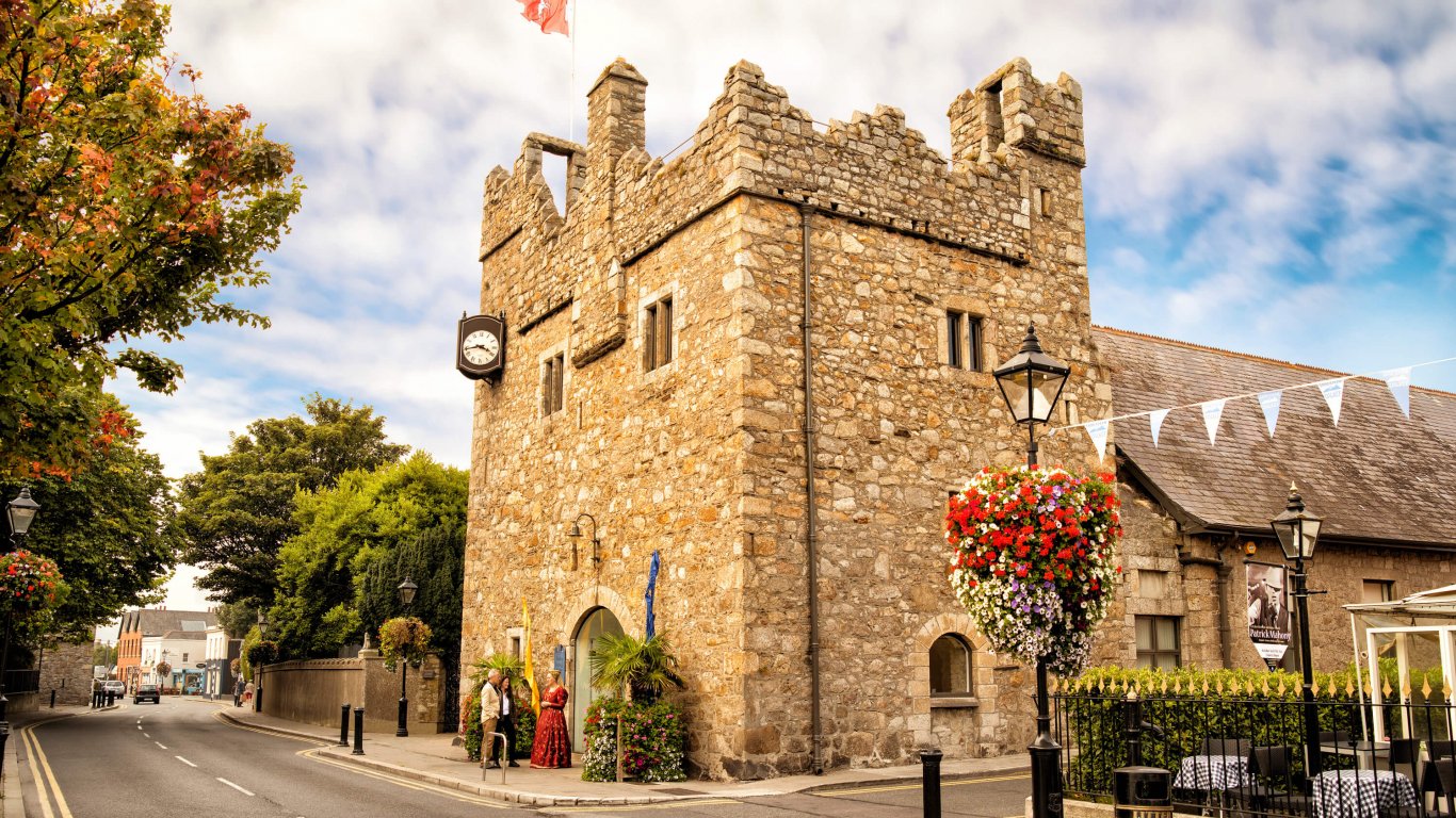 An exterior view of Dalkey Castle in the sunshine 