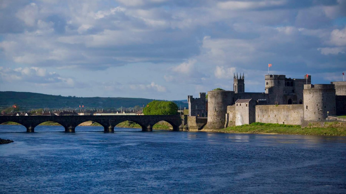 Bridge beside King John's Castle on the River Shannon in Limerick, Ireland