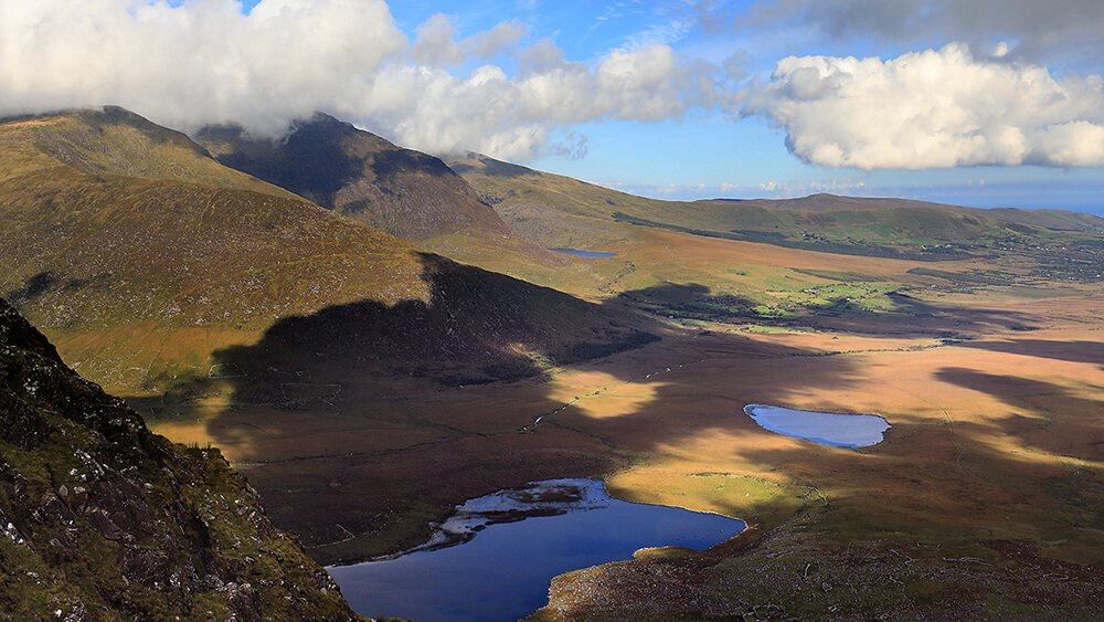 An aerial view of the conor pass in Dingle