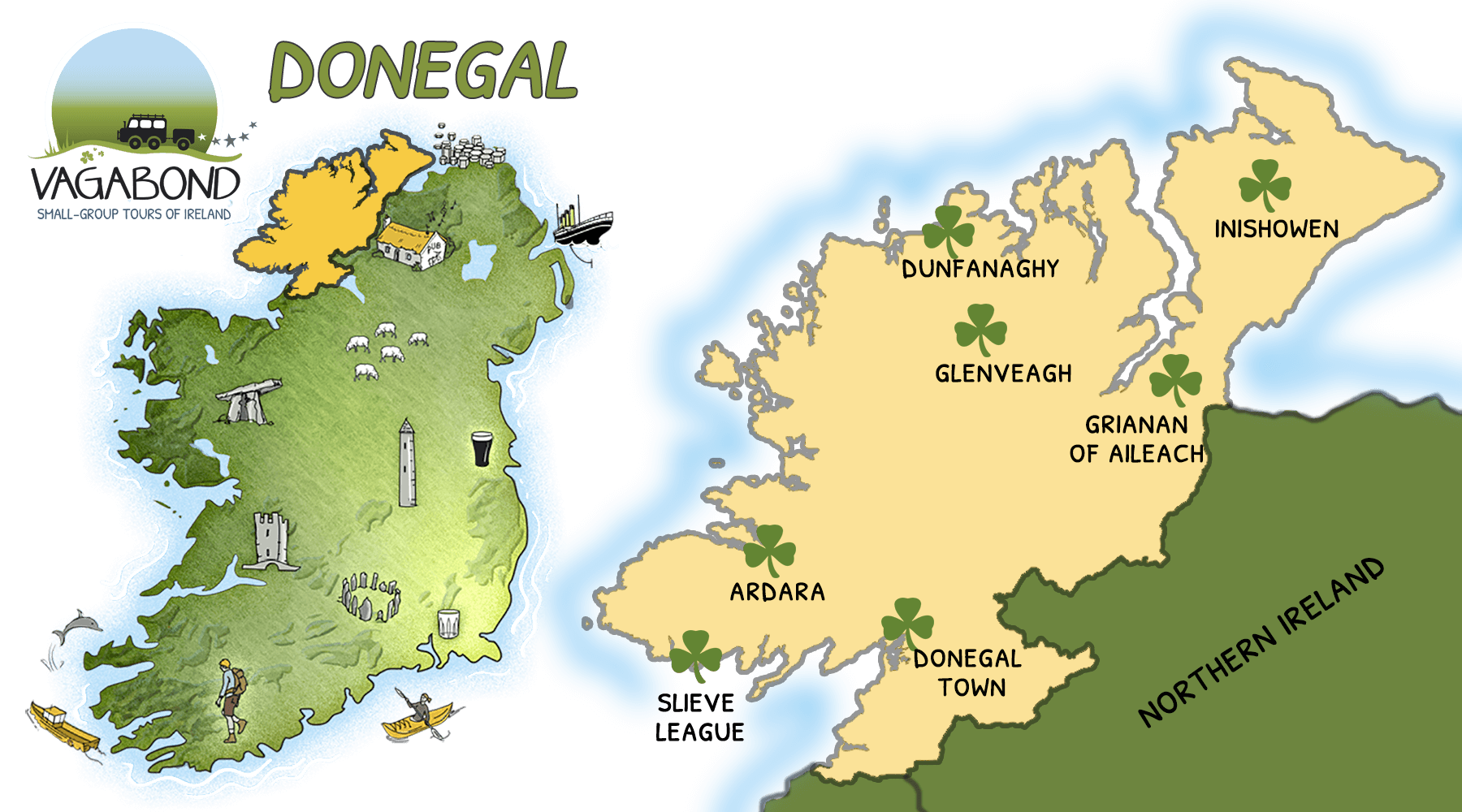 Map of Donegal by Vagabond Small-Group Tours of Ireland