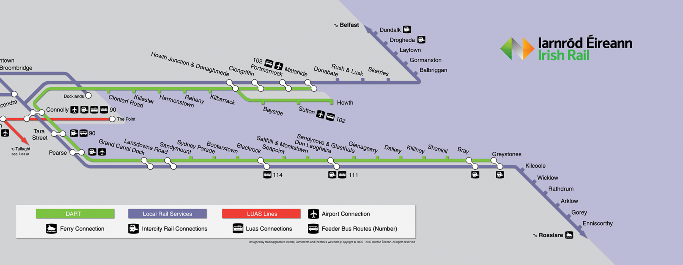 A map of the different DART routes and each stop it makes 