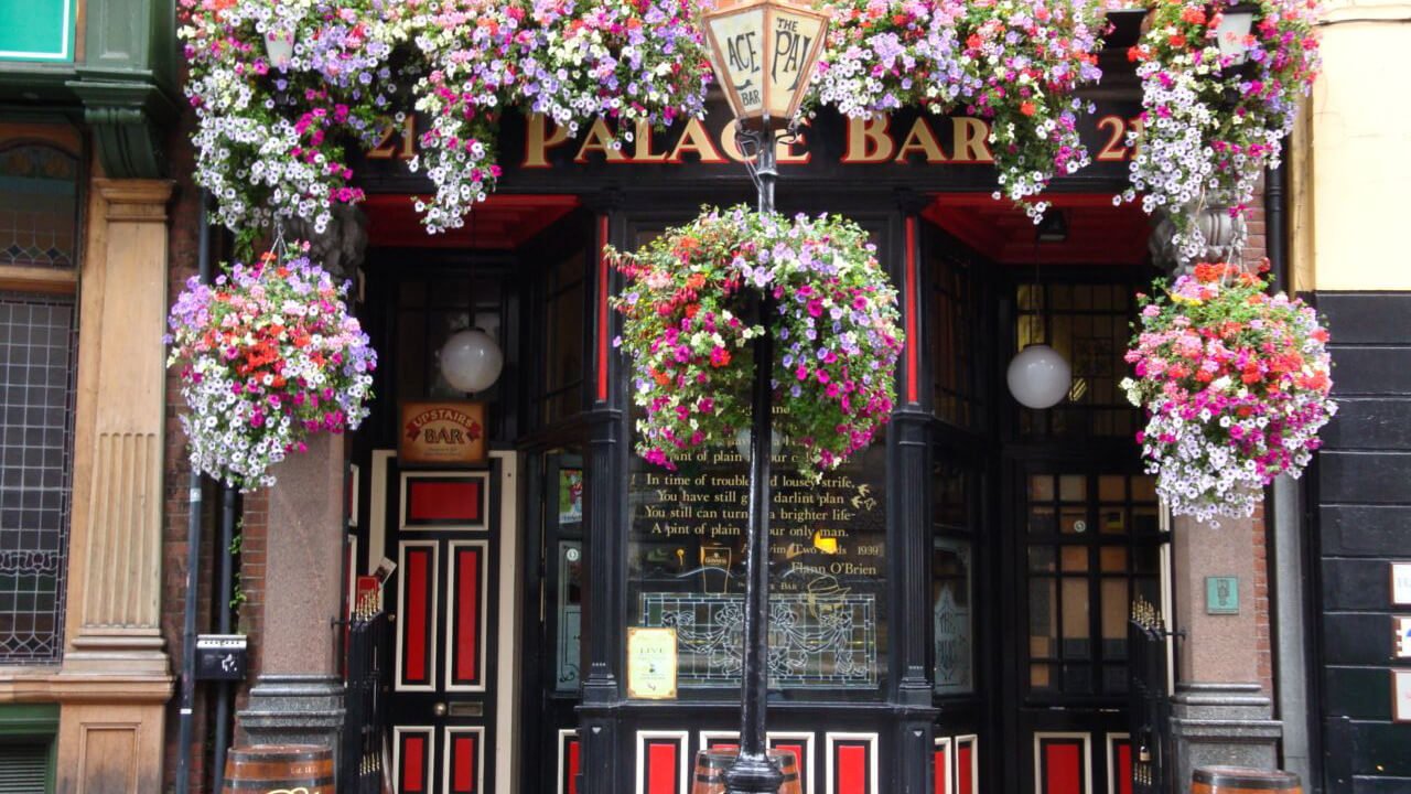 The exterior of the Palace Bar in Dublin, Ireland