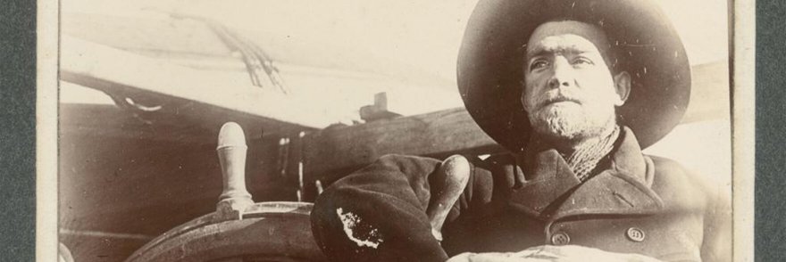A picture of Ernest Shackleton on a boat 