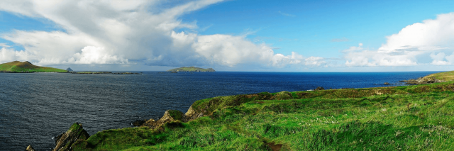 A panoramic view of Slea head on a sunny day in September