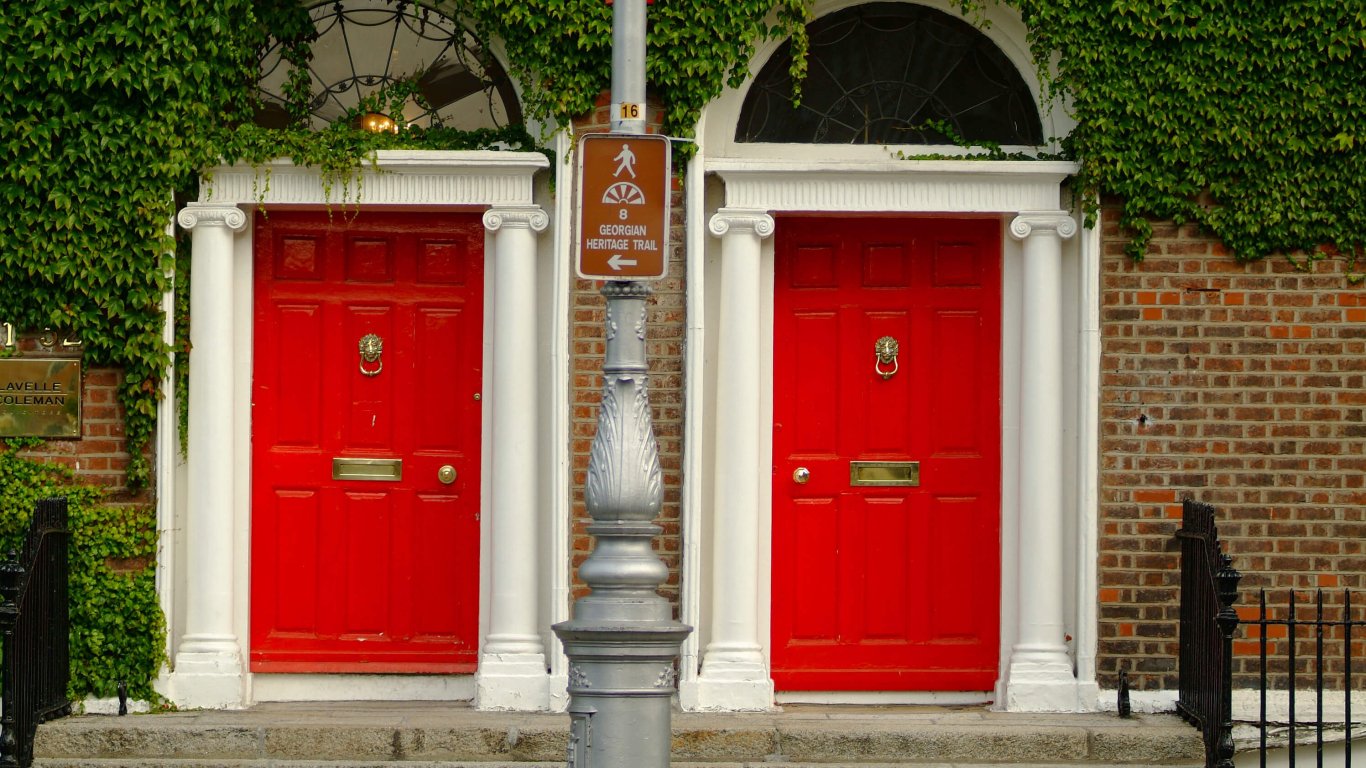 Two red doors in a Georgian house in Dublin, Ireland