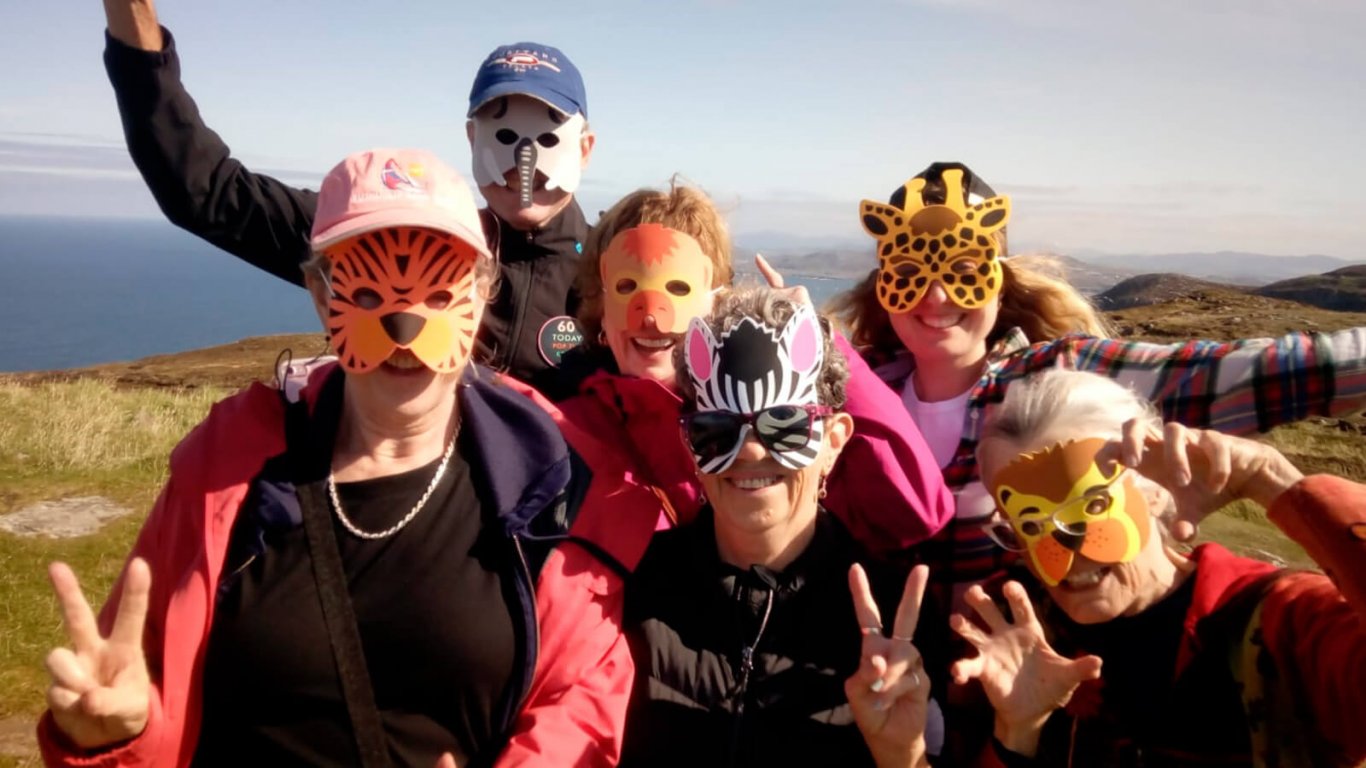 Masked tour group in Ireland