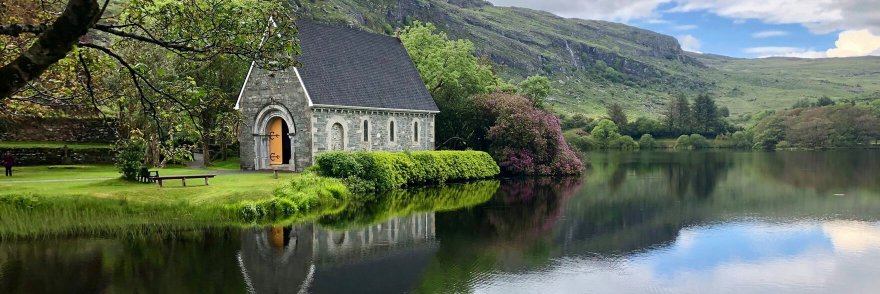 Scenic Gougane Barra church in June in Ireland