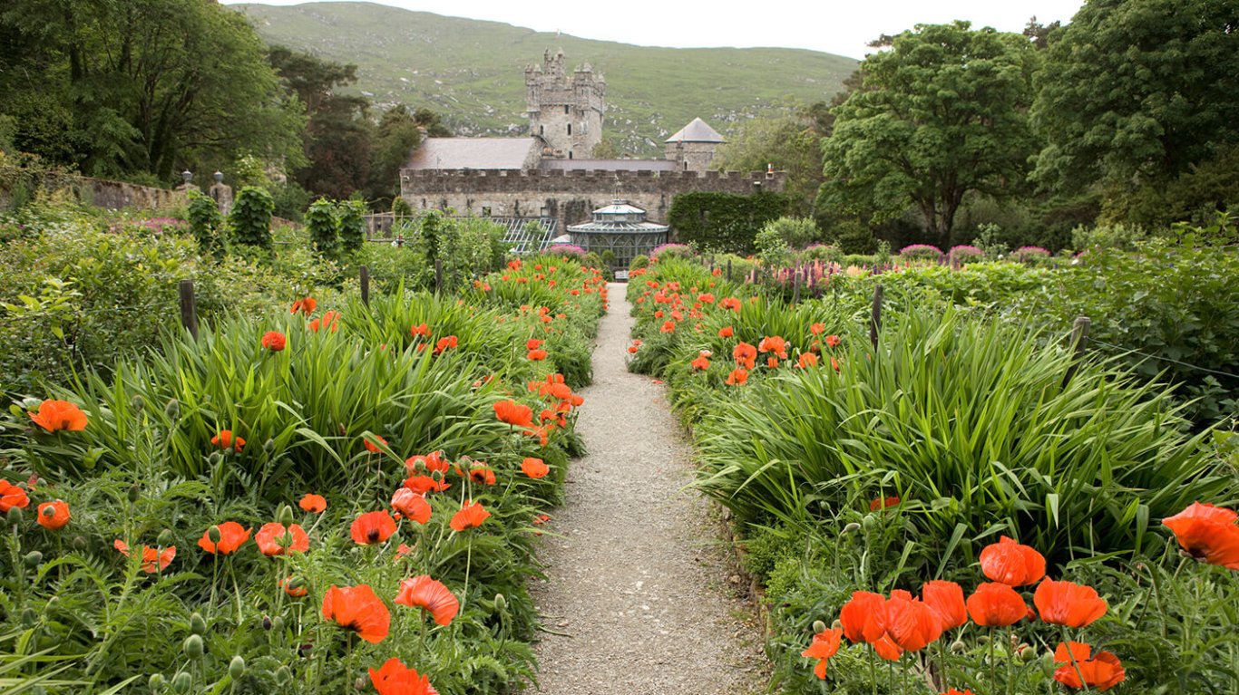 The exterior of Glenveagh castle and gardens.