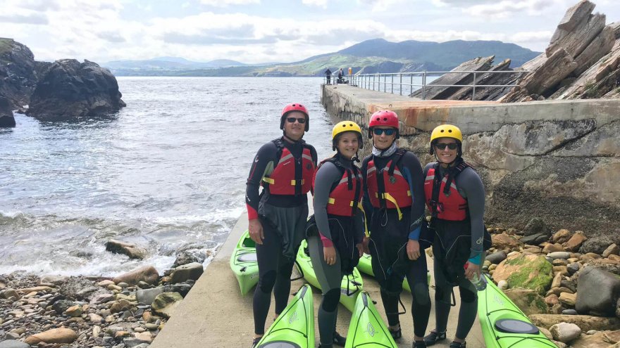 Group in kayaking gear in Ireland