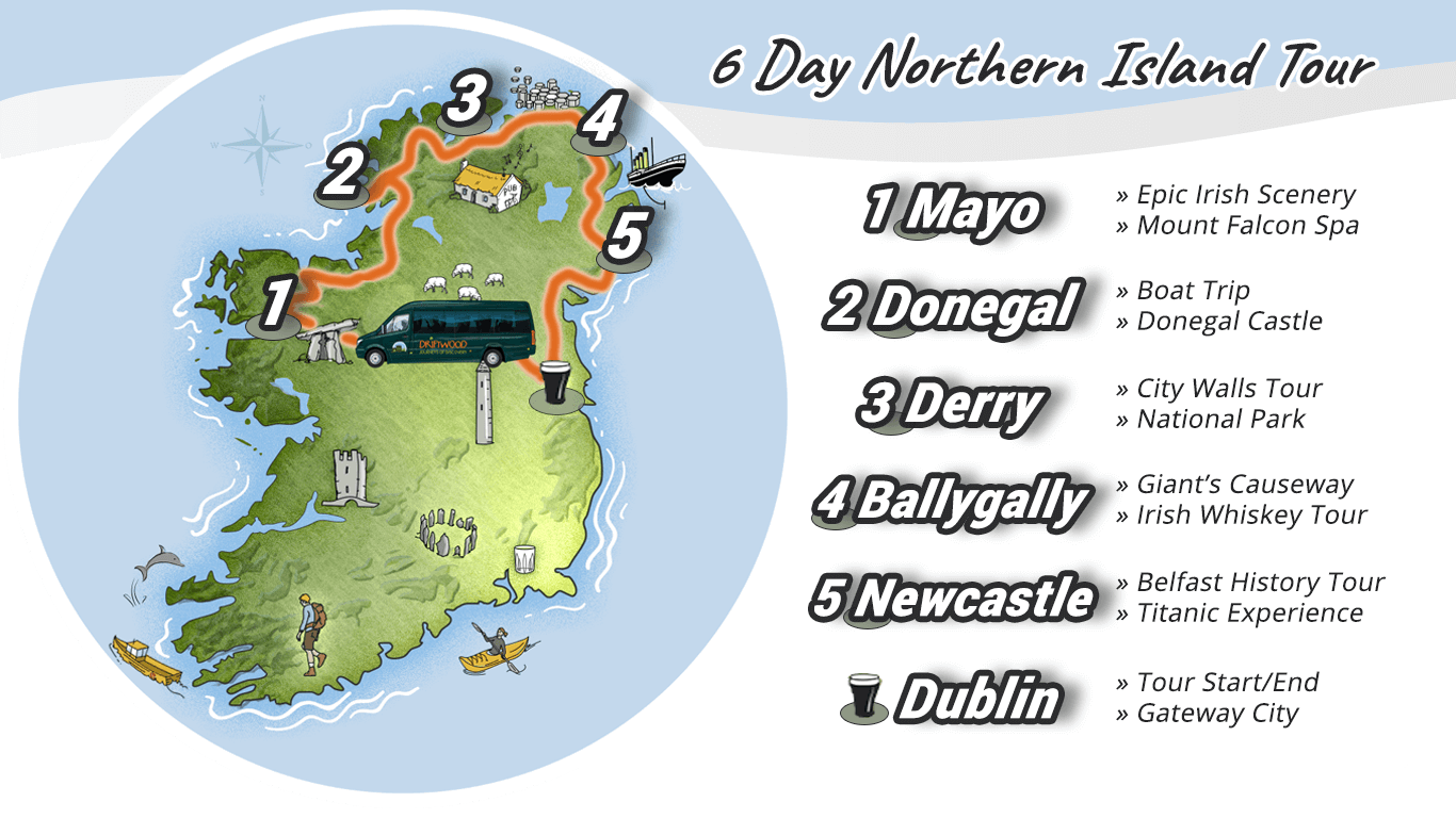 Northern Island Ireland Tour route map