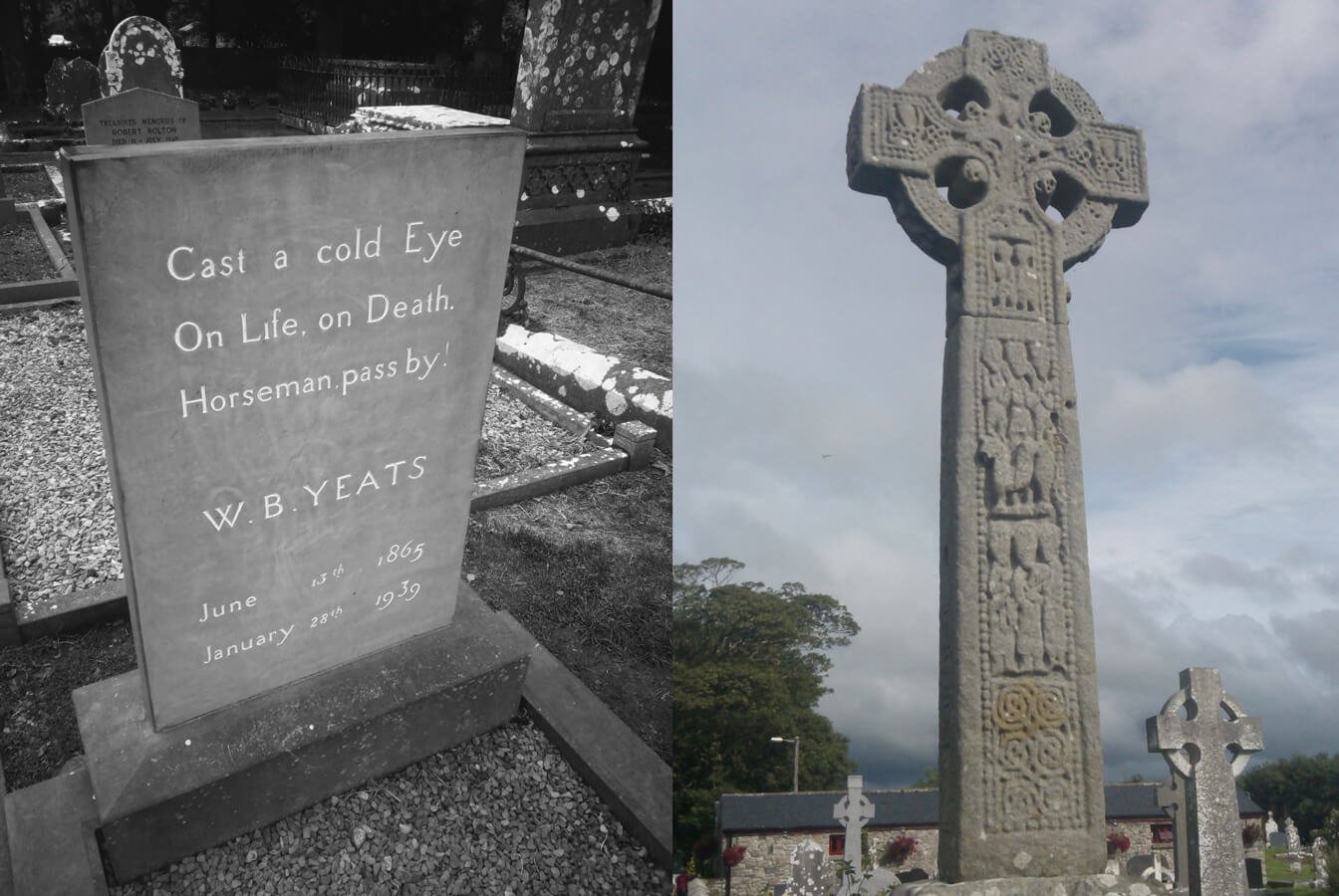 W.B. Yeats grave with the high cross in Drumcliffe graveyard, Sligo, Ireland