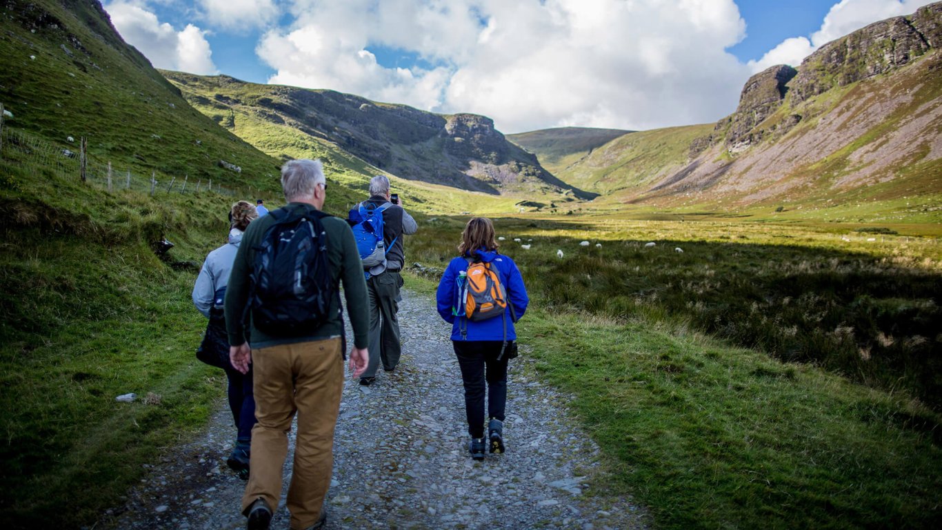 Vagabond guests starting their hike at the bottom of Annascaul Valley 