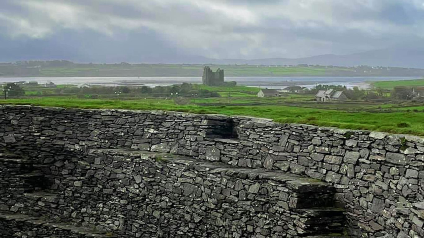 Ballcarbery Castle visible from Cahergall Stone Fort