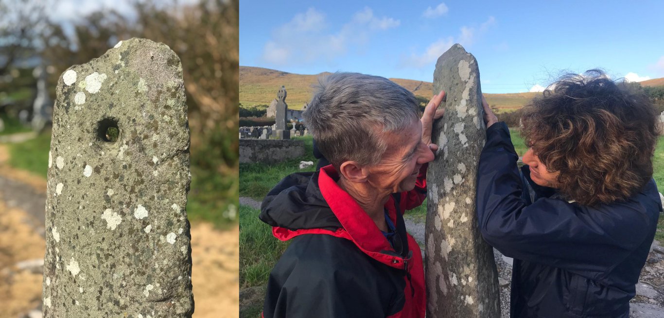 A couple renew their vows at the Ogham stone near Kilmakedar in Dingle, Ireland