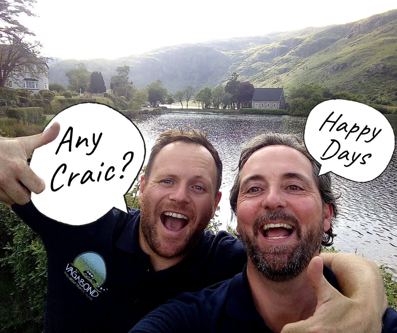 Two Ireland tour guides with speech bubbles