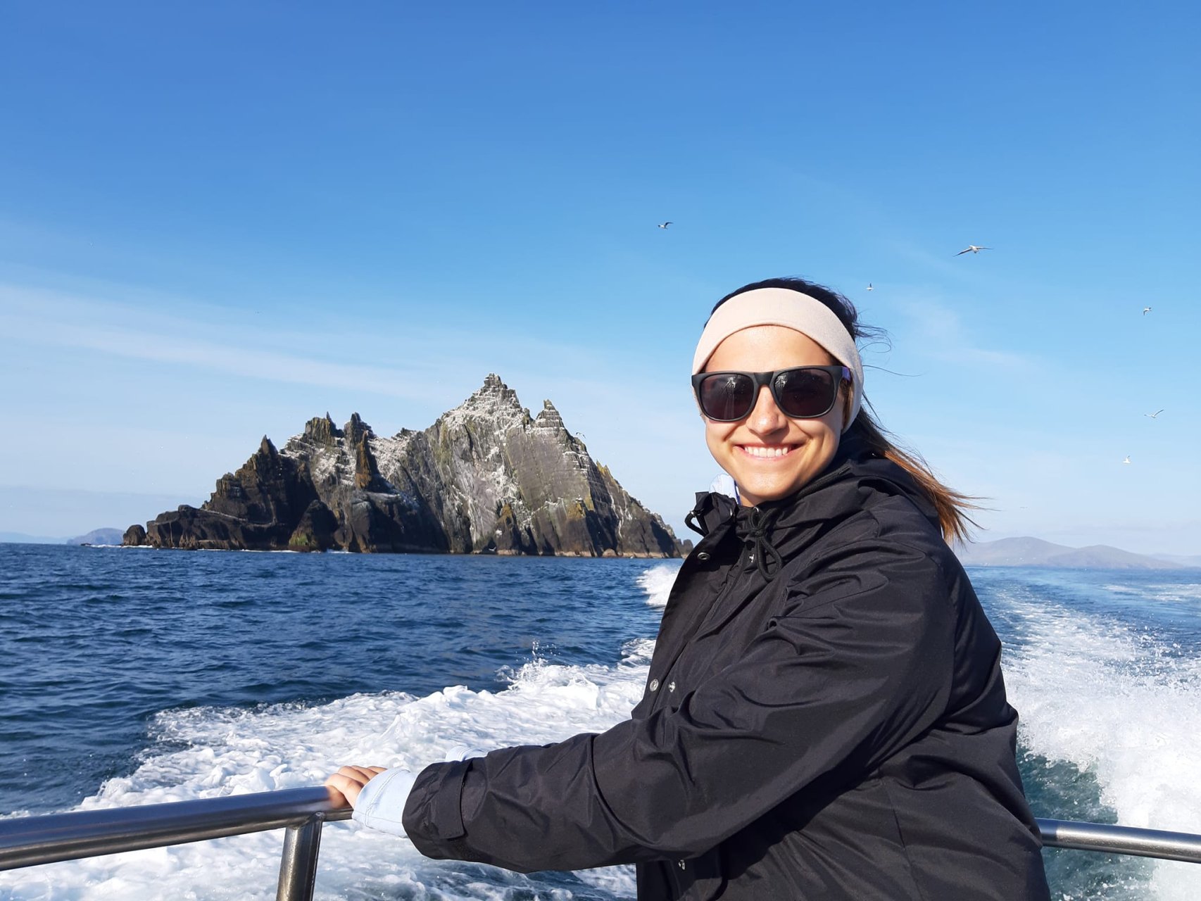A girl on the skellig michael boat trip
