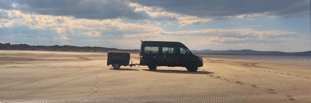Tron tour vehicle on a scenic beach in Northern Ireland