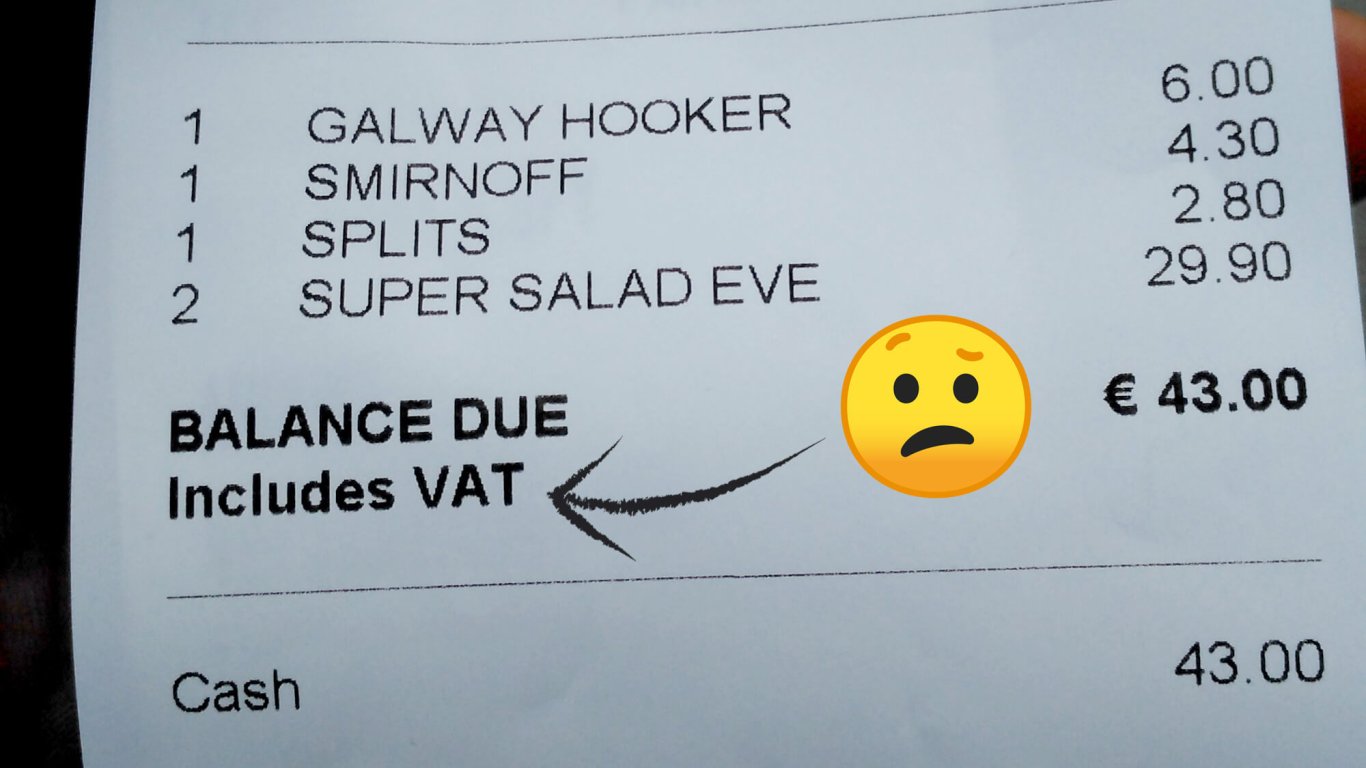 A sales receipt showing a confused emoji and arrow pointing at the VAT section