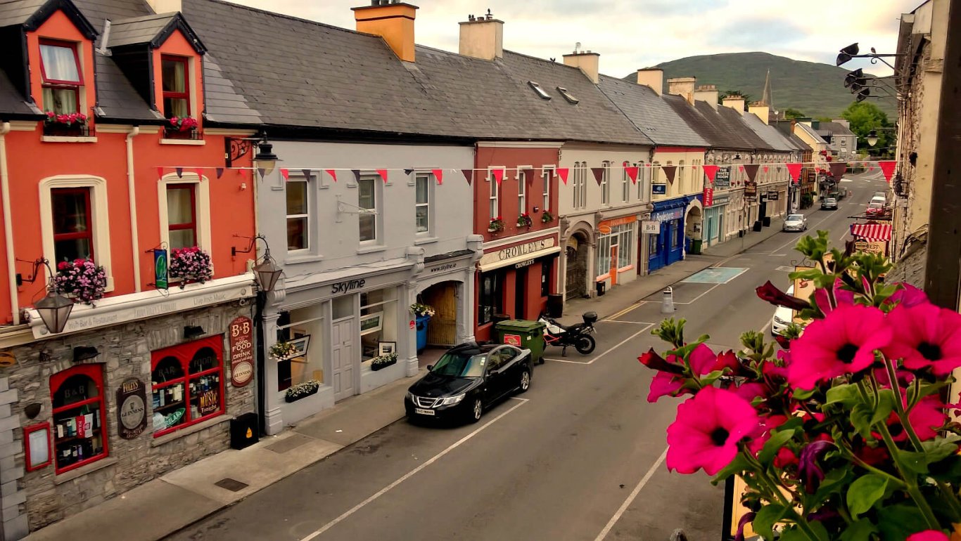 View down Kenmare main street in Ireland