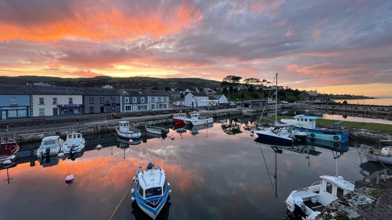 Sunset over Carnlough in Northern Ireland