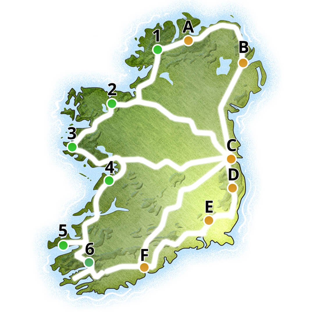 Ireland & Northern Ireland Tour Route Map for Vagabond Tours