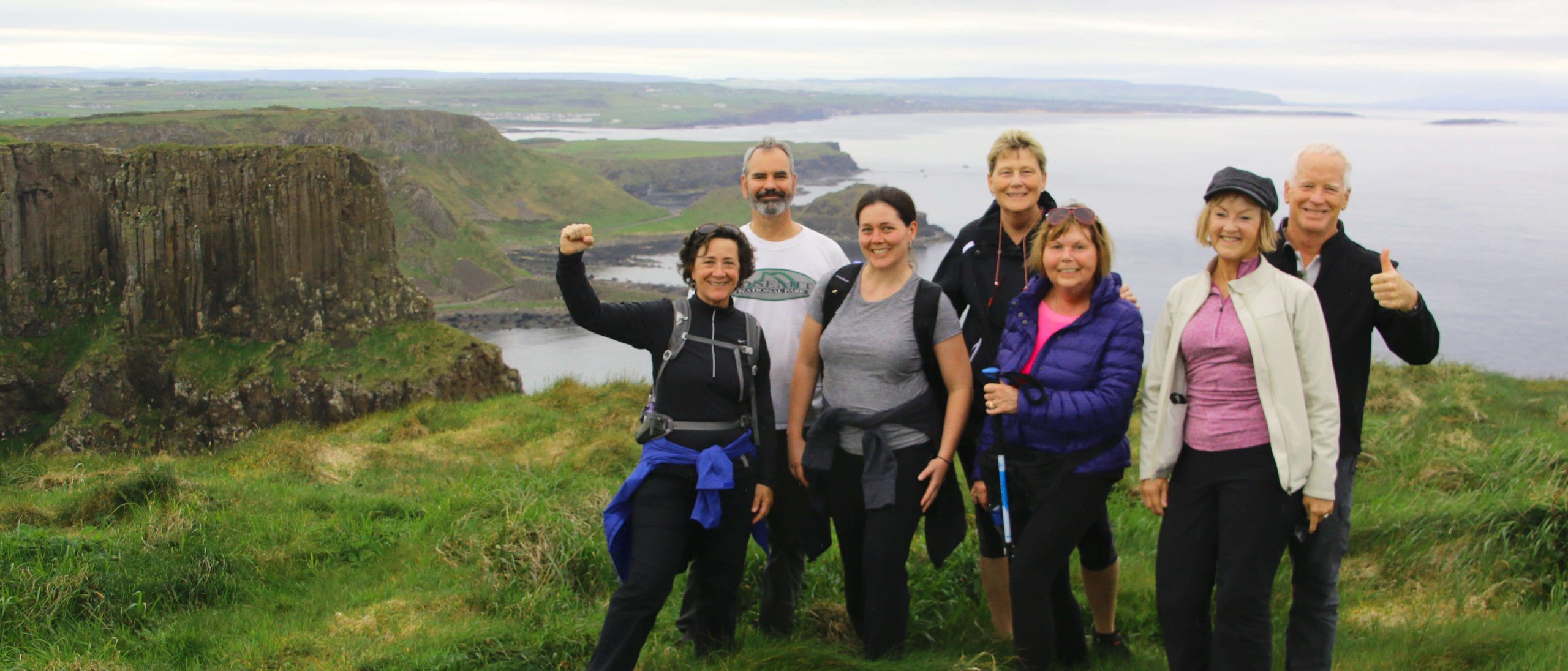 Vagabond Tours hiking group on Antrim coast in Ireland