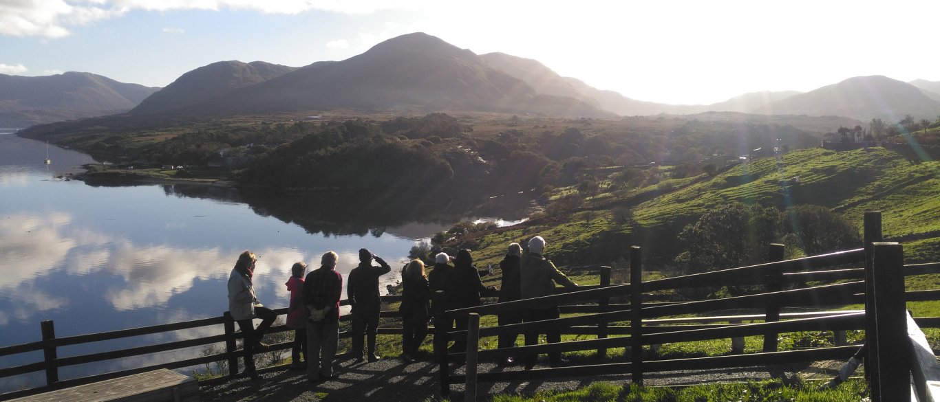 Tour group looking out over Killary Harbour