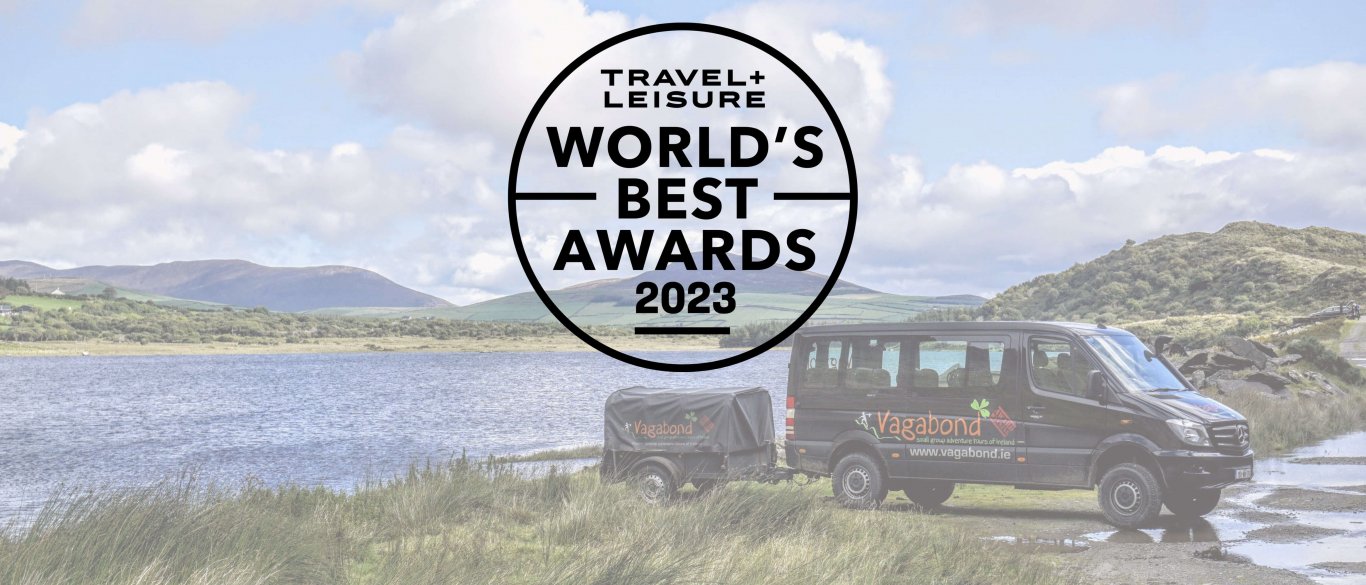 Travel + Leisure logo over tour vehicle in Ireland