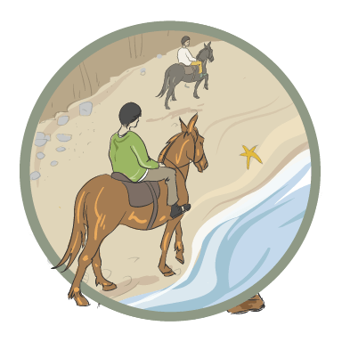 Illustrated horseback riders icon