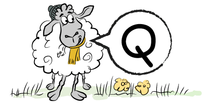 Illustrated Sheep with the letter Q in a speech bubble