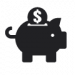 A black icon of a piggy bank with a coin going into it