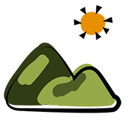 Hand-drawn icon of mountains and sun