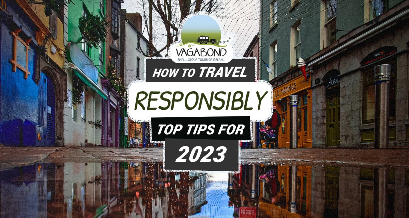 How to travel responsibly share image with puddle on street in Ireland