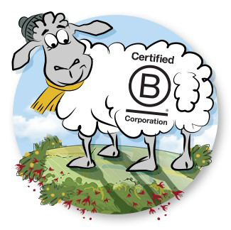 Certified B Corp badge with cartoon sheep